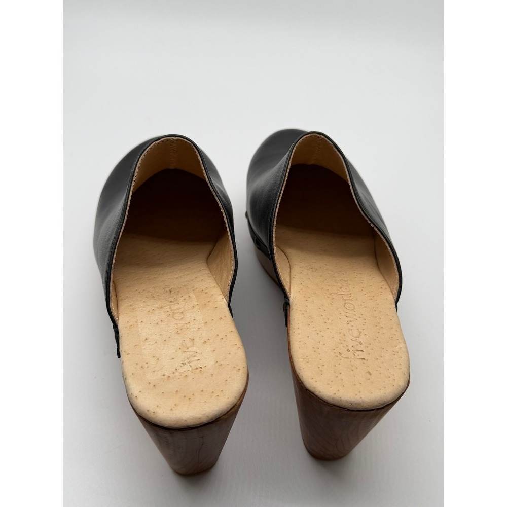 Anthropologie Five Worlds Clogs Sz 10 Black Leather Wood Platform Studded Mules - Picture 5 of 14